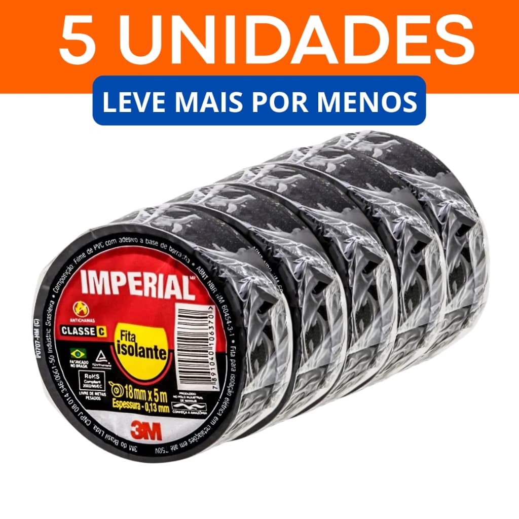KIT 5 Fita Isolante 3M 18mm x 5m 10m 20m Alta Resistência Cabos Reparos Elétricos Domésticos