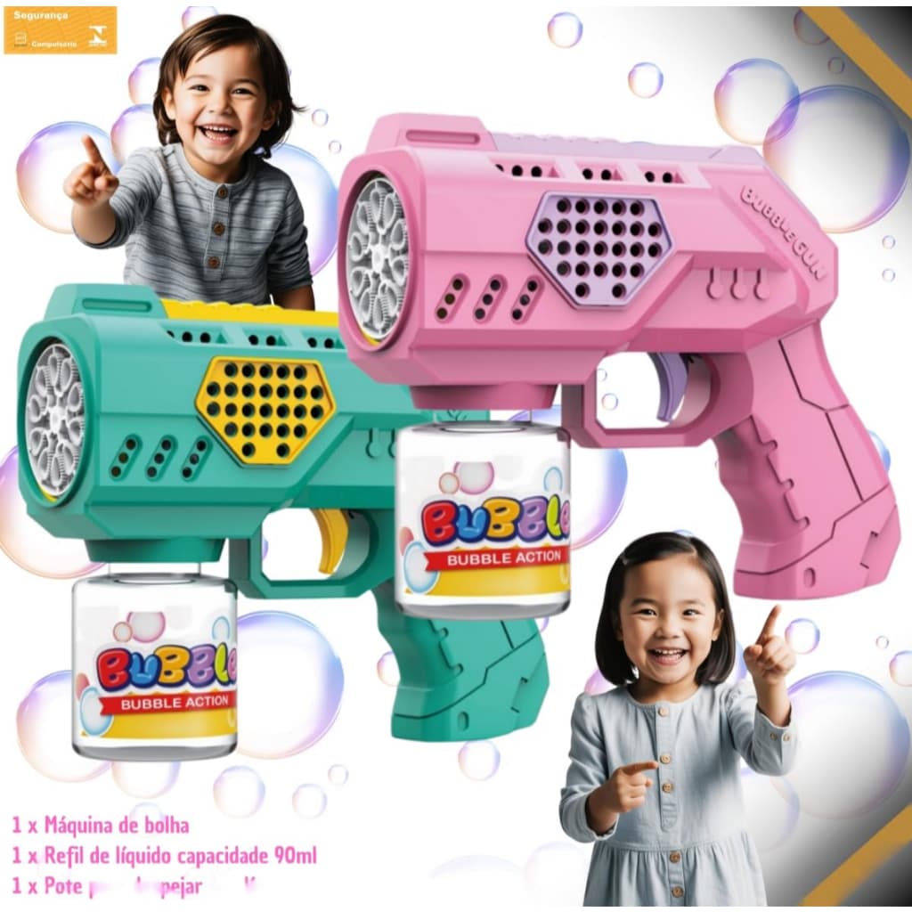 Pistola de Bolhas de Sabão com Luz LED Colorida，Brinquedo Elétrico Infantil，Alta Diversão no Verão