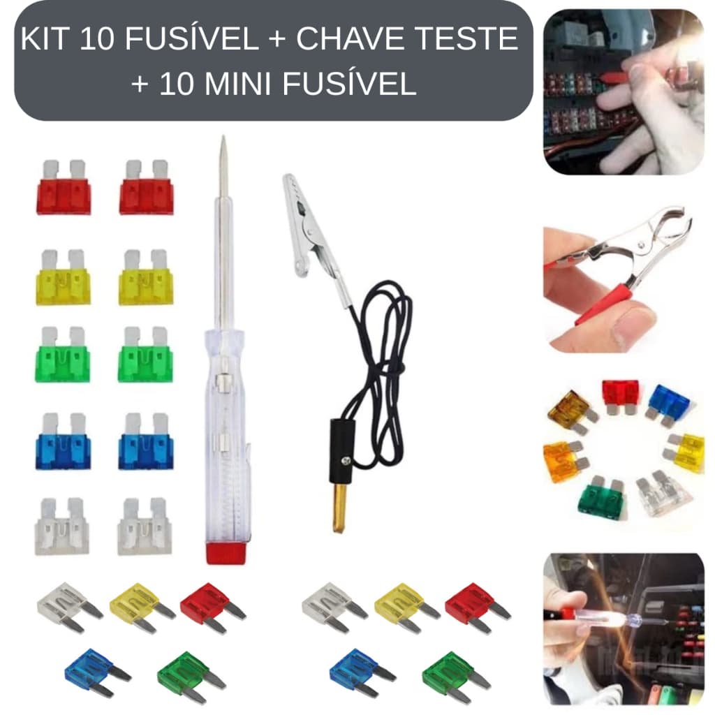 Conjunto de Fusíveis Automotivos com Chave de Teste e Mini Fusível