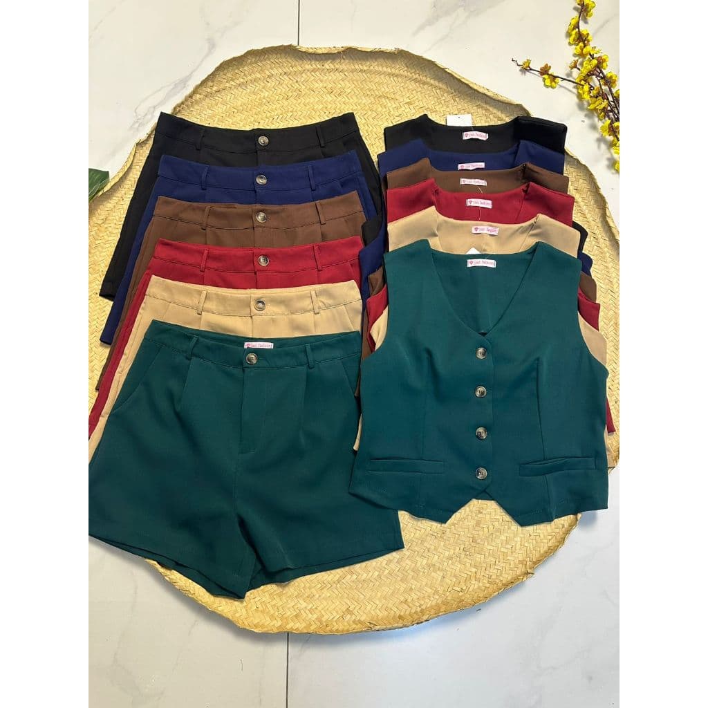 Conjunto Feminino Plus Size Colete Alfaiataria + Shorts Cintura Alta | 1024-1# G1-G2-G3