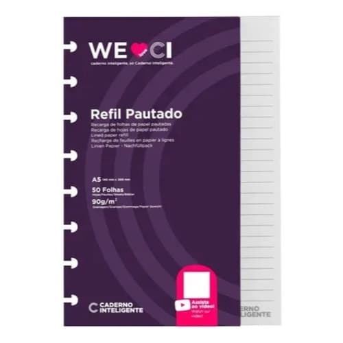 Refil Para Caderno Inteligente A5 Pautado 50 Folhas 90g - CADERNO INTELIGENTE