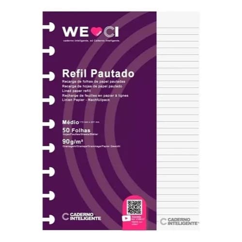 Refil Para Caderno Inteligente Médio Pautado 50 Folhas 90g - CADERNO INTELIGENTE
