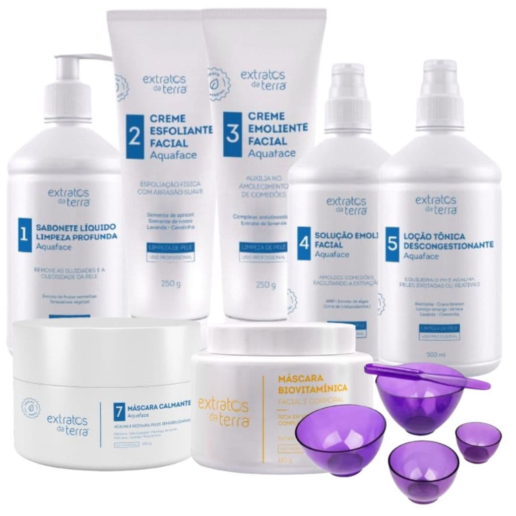 Kit Limpeza De Pele Completo Aquaface Pele Sensível Extratos Da Terra