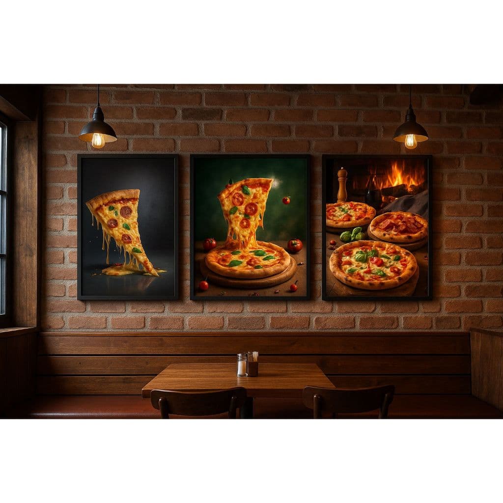 Quadro Decorativo Pizzas Kit 3 Peças MDF Para Pizzaria Lanchonete Restaurante
