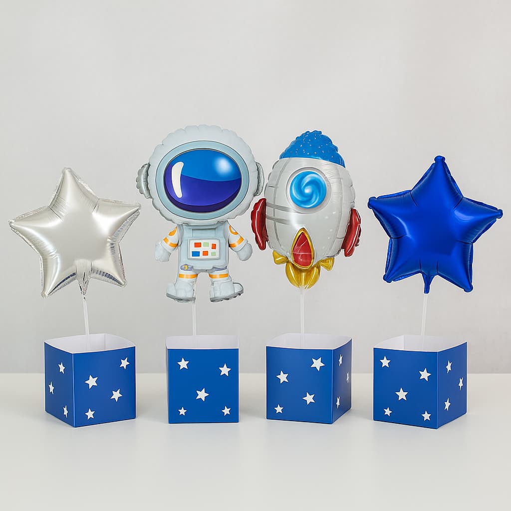 Balão Centro de Mesa Pequeno Espaço Astronauta Estrela Foguete 12 unidades