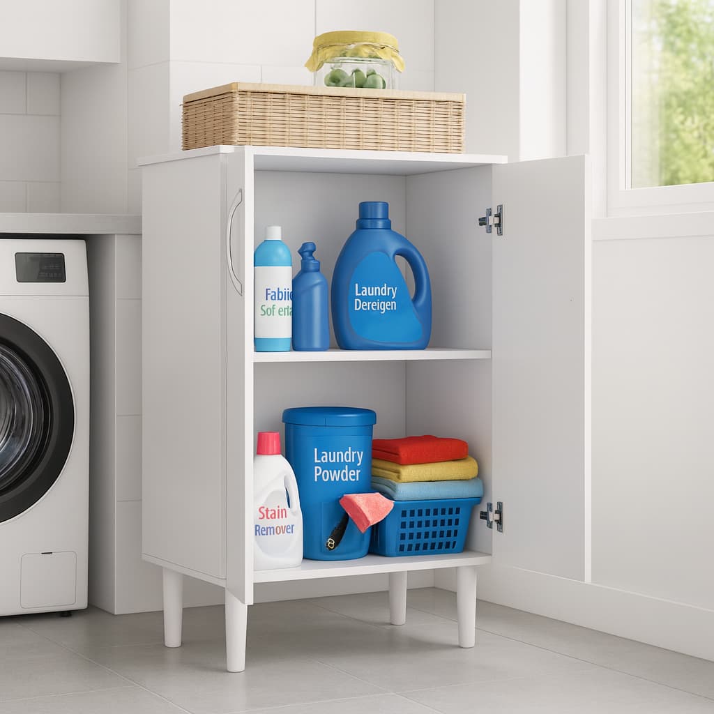 Armário para Lavanderia Multiuso com 2 Portas | Organizador Compacto Branco