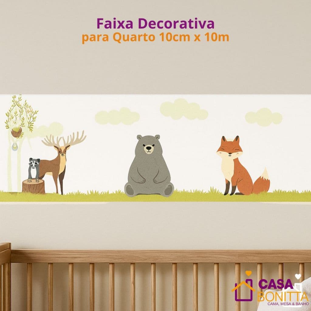 Papel de Parede Infantil 10cm x 10m para Quarto Estampa Animais Coração
