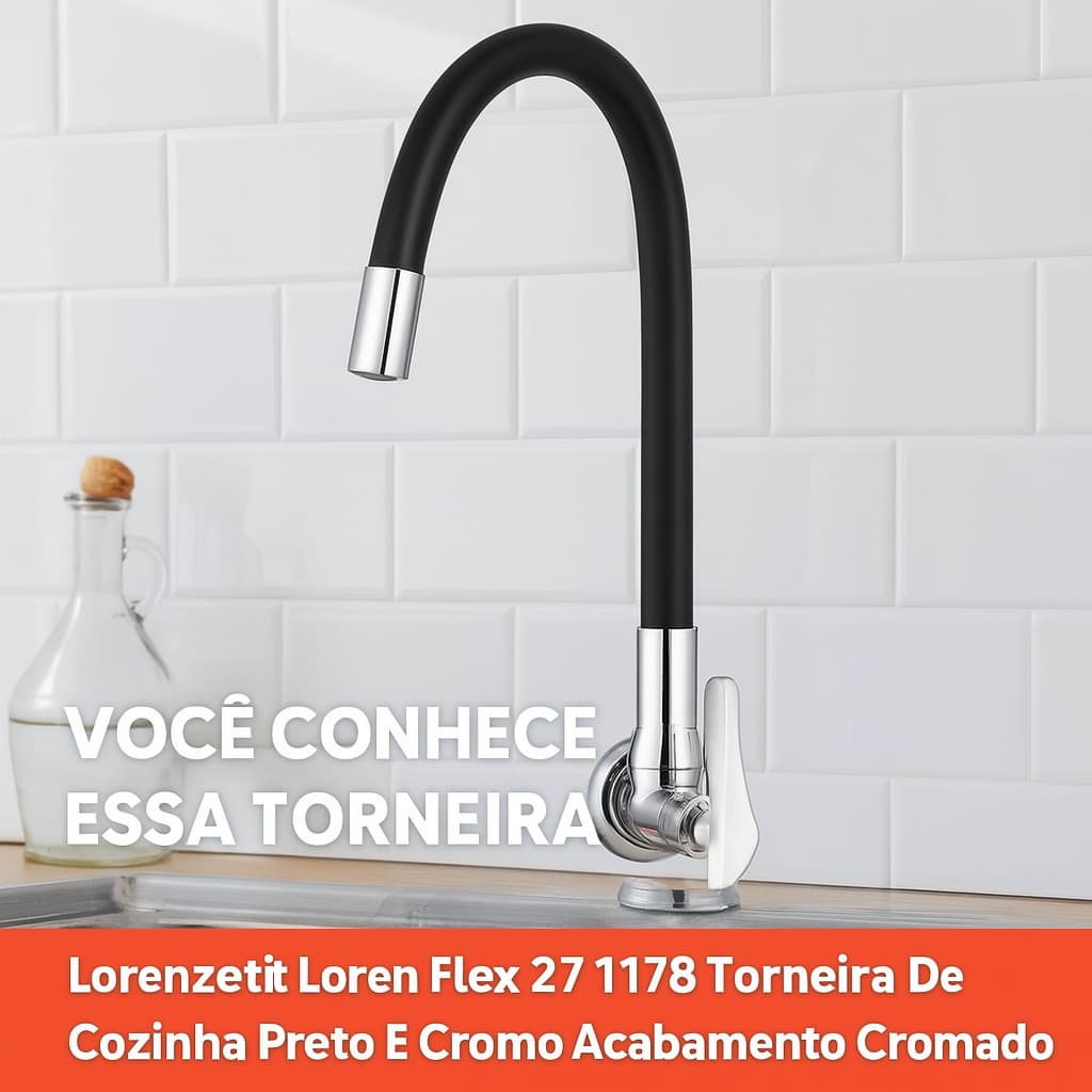 Torneira Lorenzetti de Parede LorenFlex 1178 B27 Cozinha Bica Flexível Preta Original