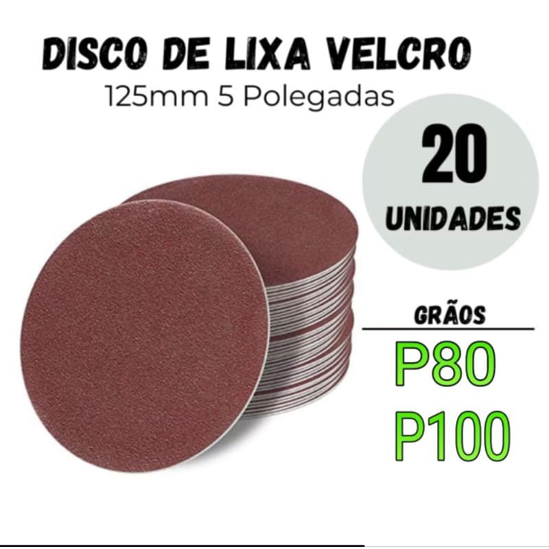 Kit 20 Discos de lixa Rokit com pluma/base aderente, 125mm para ferro, madeira 20 Unidades