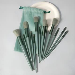 Kit 13 Pincéis de Maquiagem com Bolsa – Roxo, Azul, Verde – Portátil e Completo