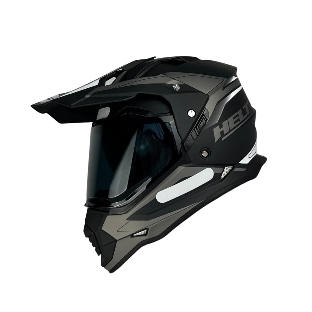 Capacete Helt Cross Vision Glass Titanium Com 2 Viseira Fumê Preta + Cristal Transparente