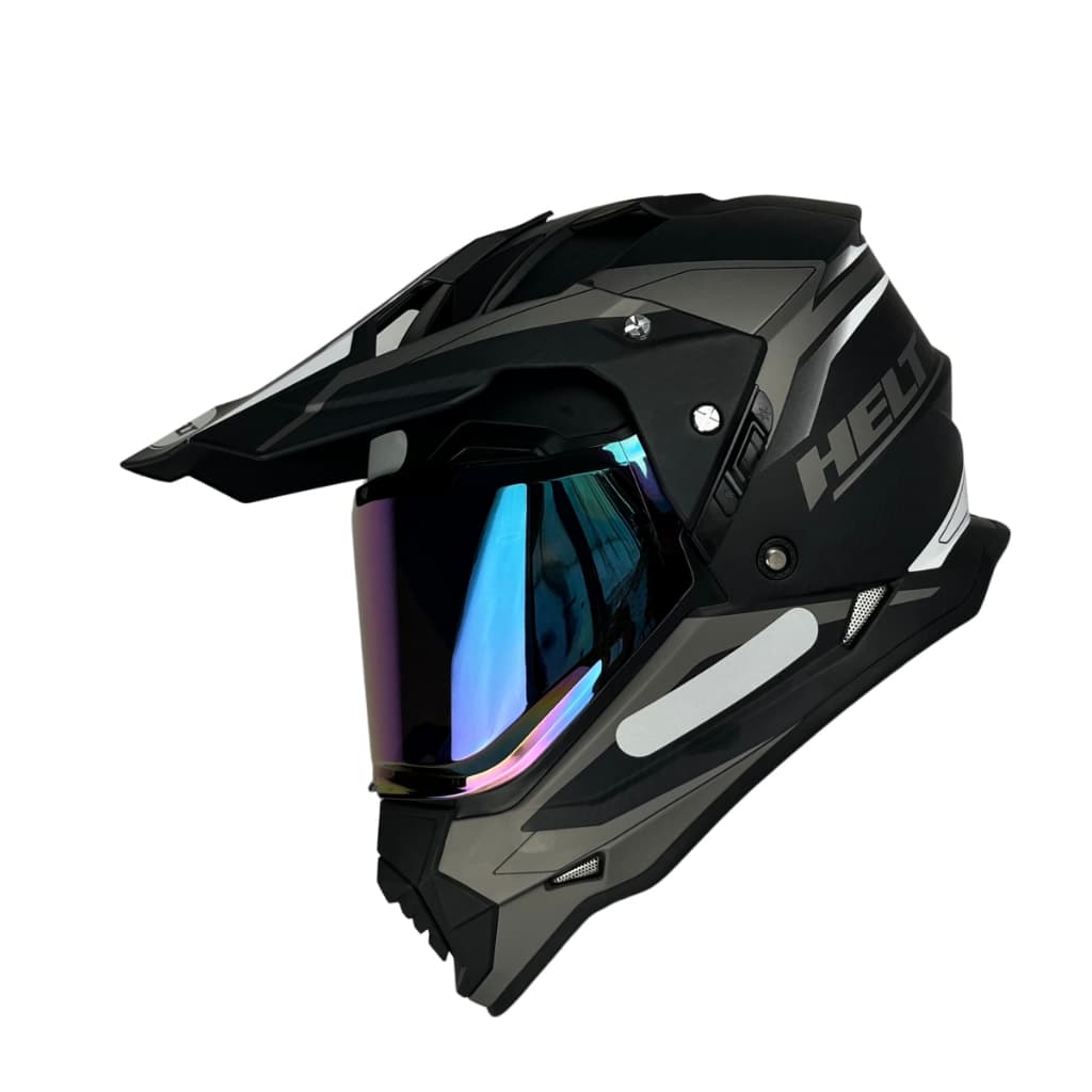 Capacete Helt Cross Vision Glass Titanium Com 2 Viseira Camaleão Iridium + Cristal Transparente