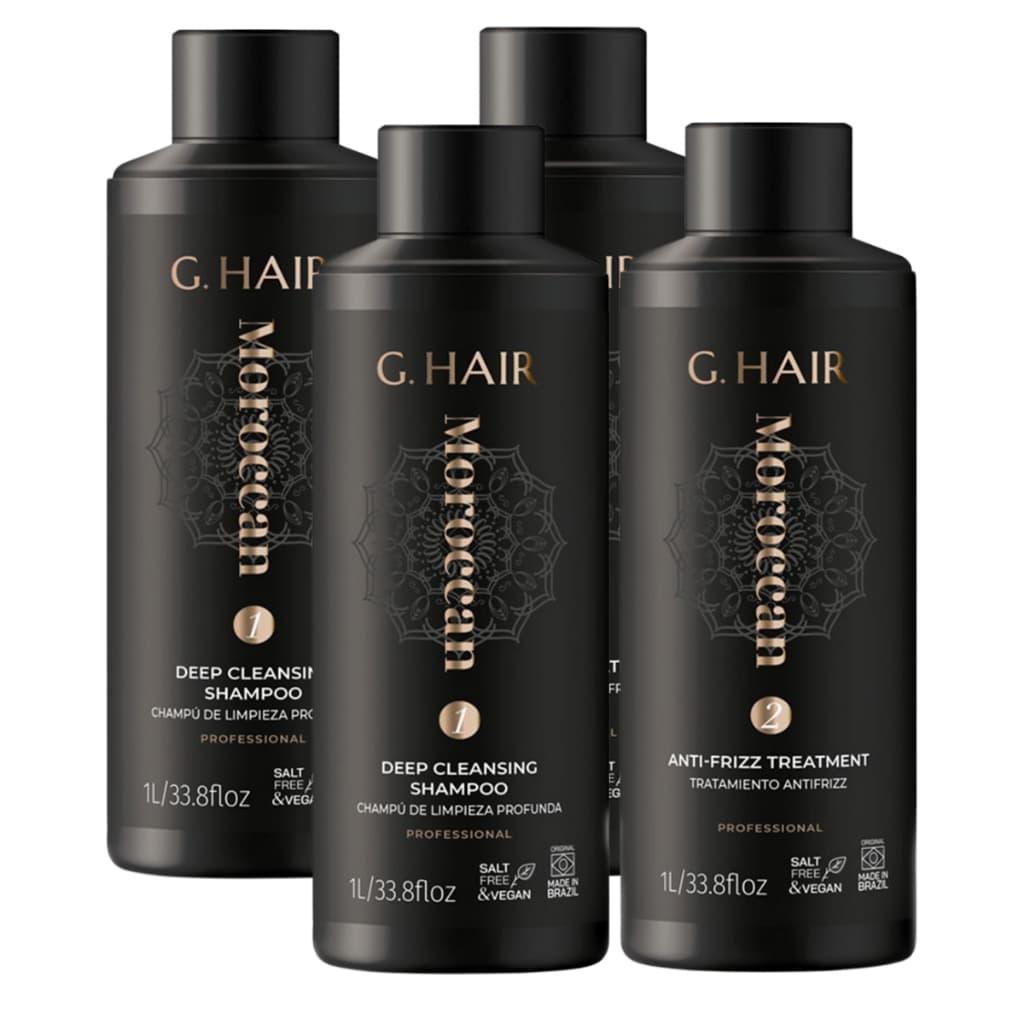 Kit 2 Unidades Escova Progressivas GHair Marroquina 2 Passos 1 Litro Brilho Intenso Redução de Volume Capilar 1 Litro