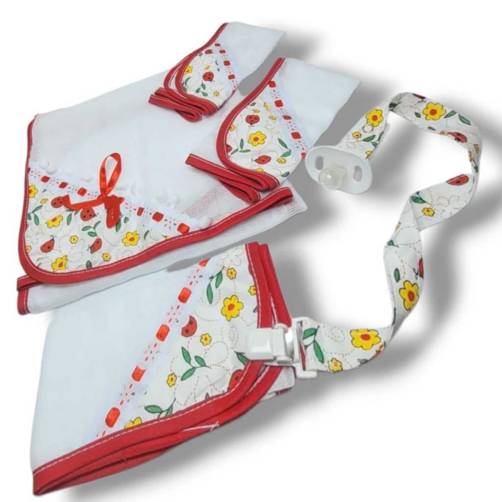 Kit Manta Fralda Com 03 Fraldinhas Algodão De Ombro E Ou Boca Acabamento Em Vies e Detalhes Em Passafitas Tecido Frald