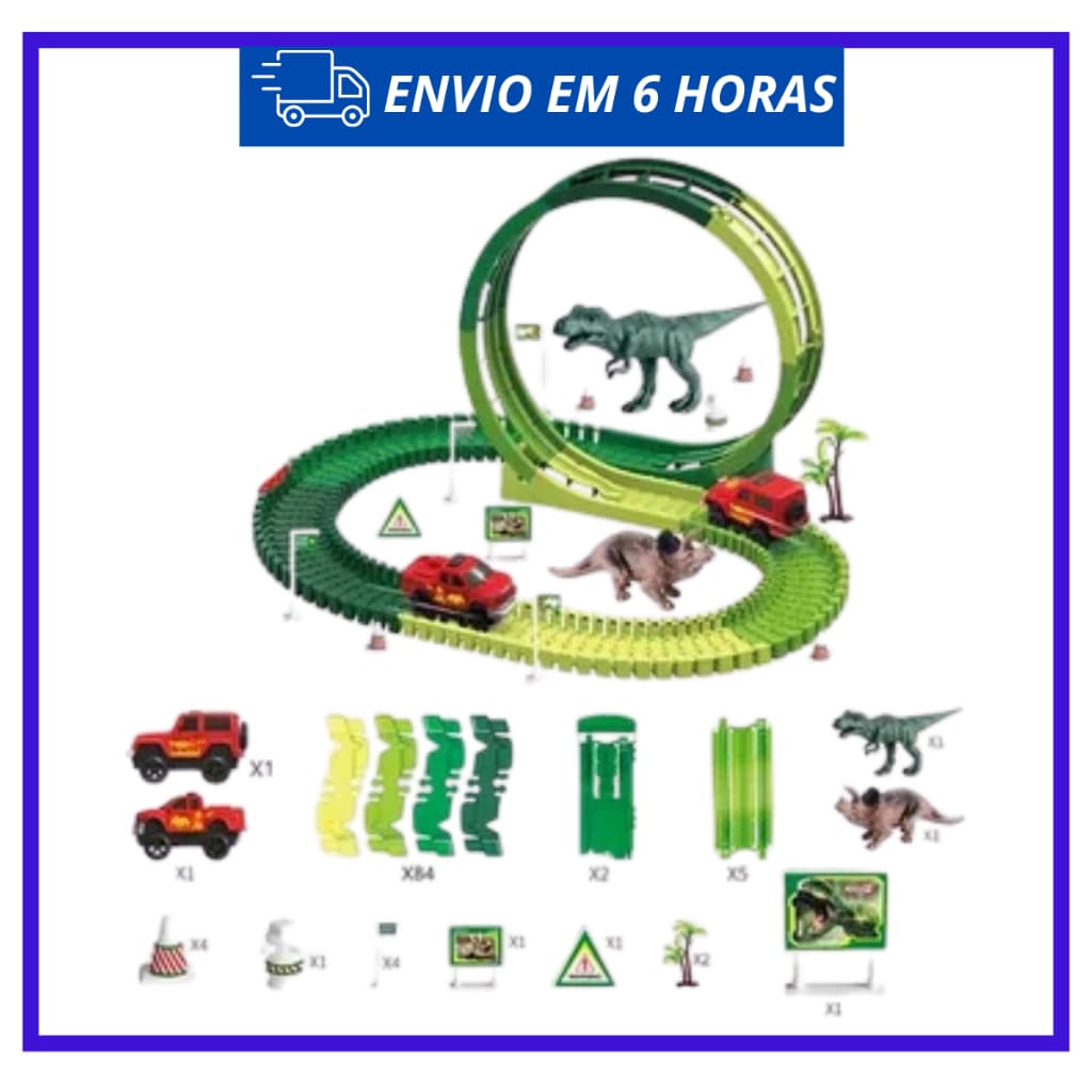 Pista Dinossauro Track de Montar com Looping e Acessorios Luz 108 Pçs Fun Game