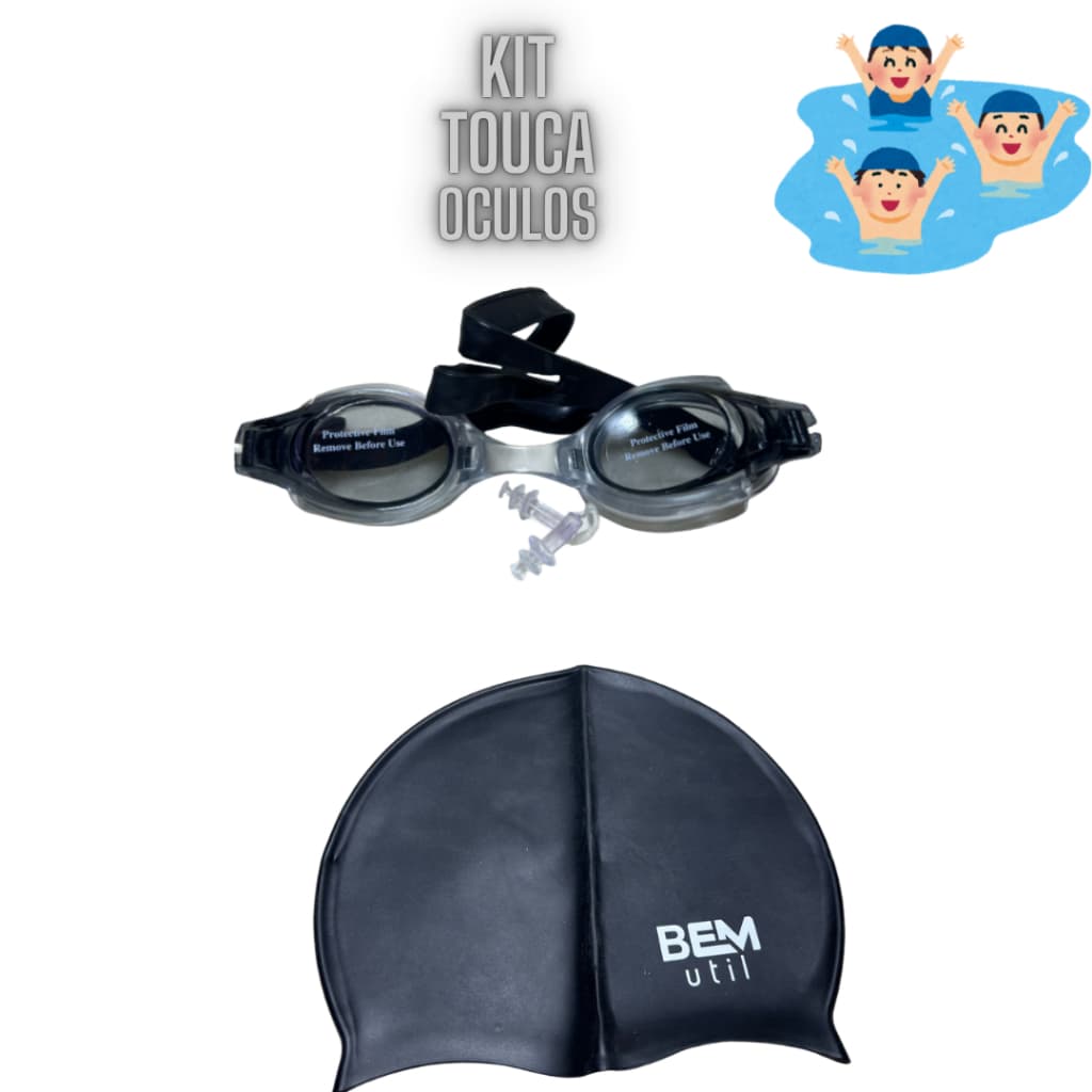 Kit Natação Touca de Natação e Óculos de Natação com protetor de ouvido