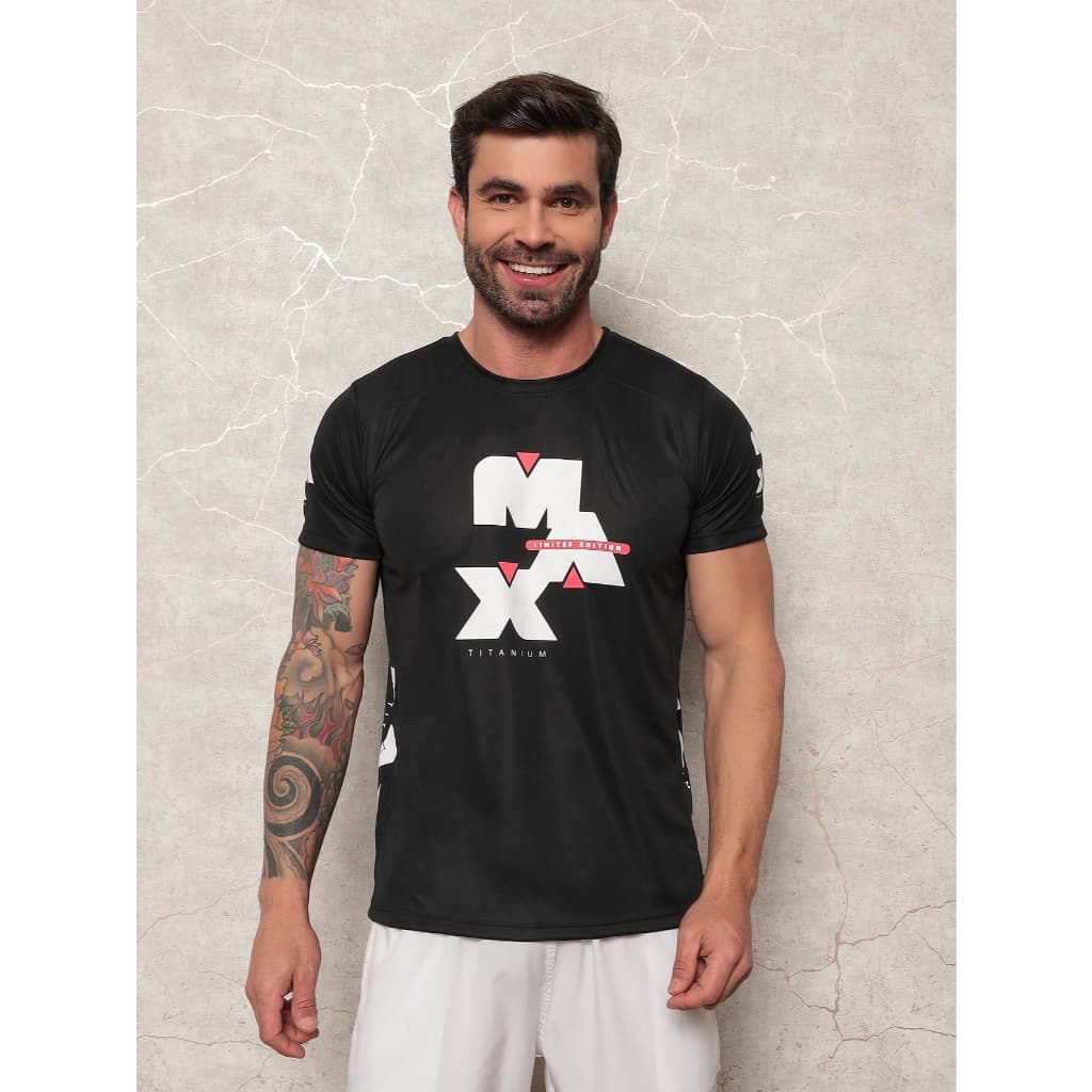 Camiseta Dry Fit Original Masculina Preto - Max Titanium Blusa Masculino Esportiva Academia Treino