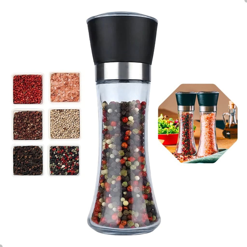 Moedor de Temperos, Sal e Pimenta, Manual, Vidro e Aço Inox, 350g