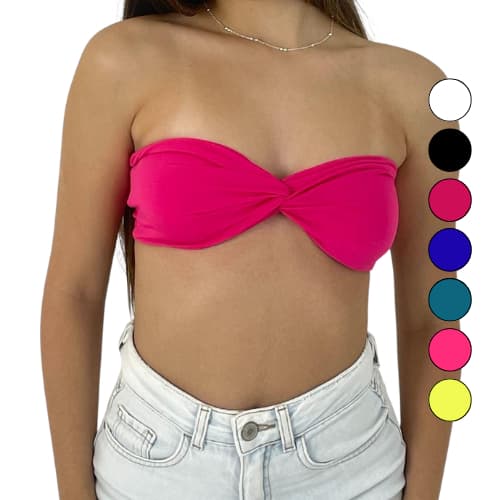Top Cropped Feminino Um Nó Transpassado Faixa Tomara que Caia Festas Duplo Suplex Premium