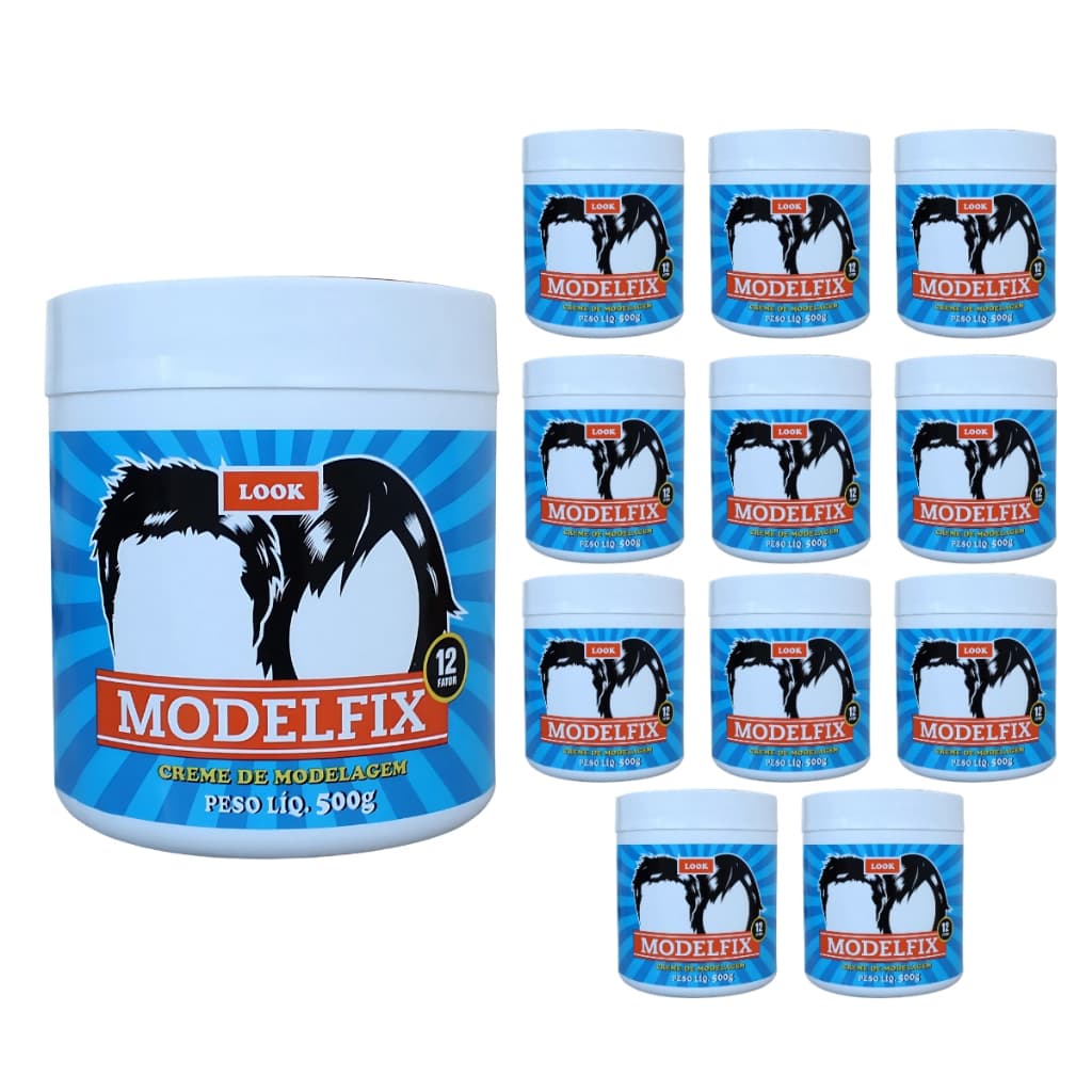 Creme de Pentear Modelador Modelfix 500g – Kit Profissional c/12 ideal para Barbearia