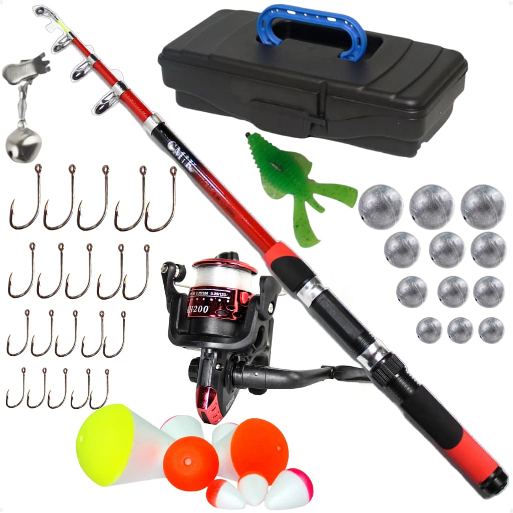 Kit pesca vara molinete caixa organizadora anzol boia isca chumbadas kit pesca completo