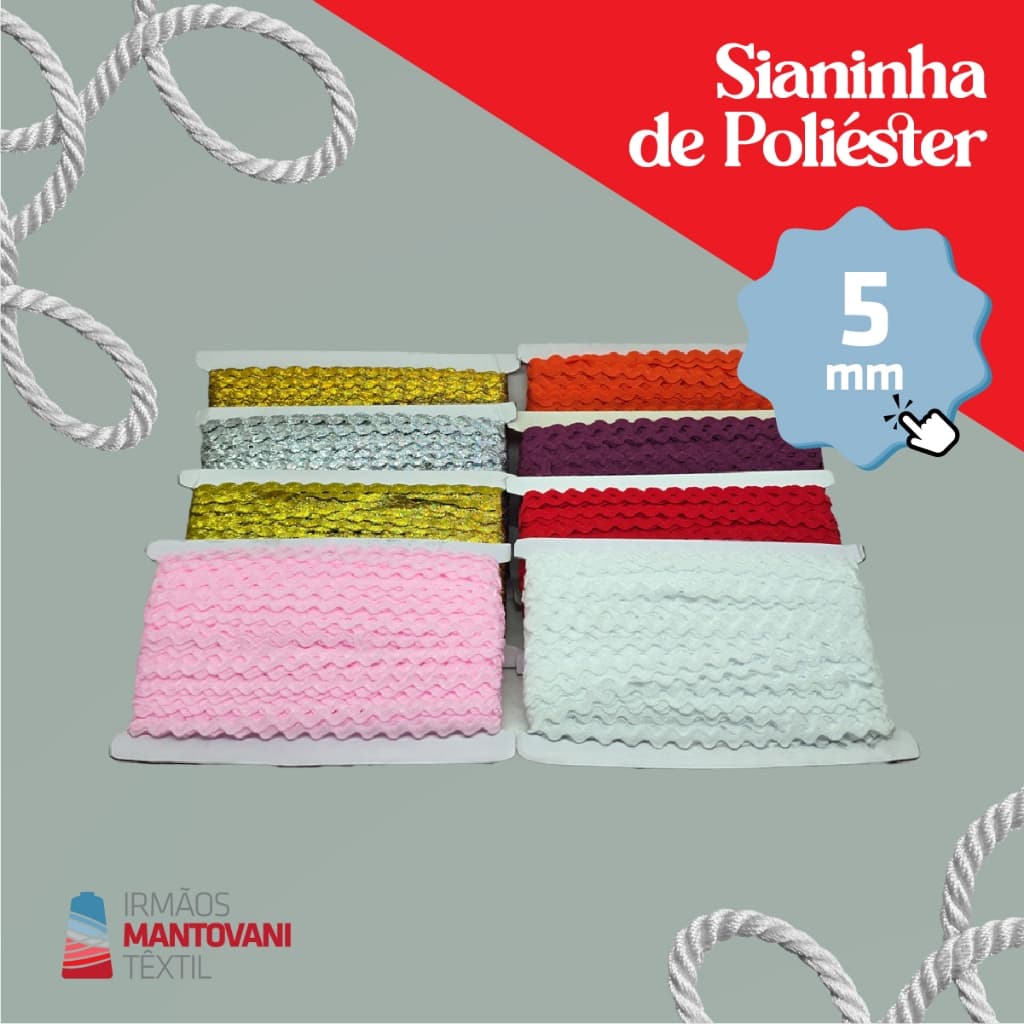 Sianinha Poliéster 5mm – 50m | Diversas Cores, Lembrancinhas, Artesanato