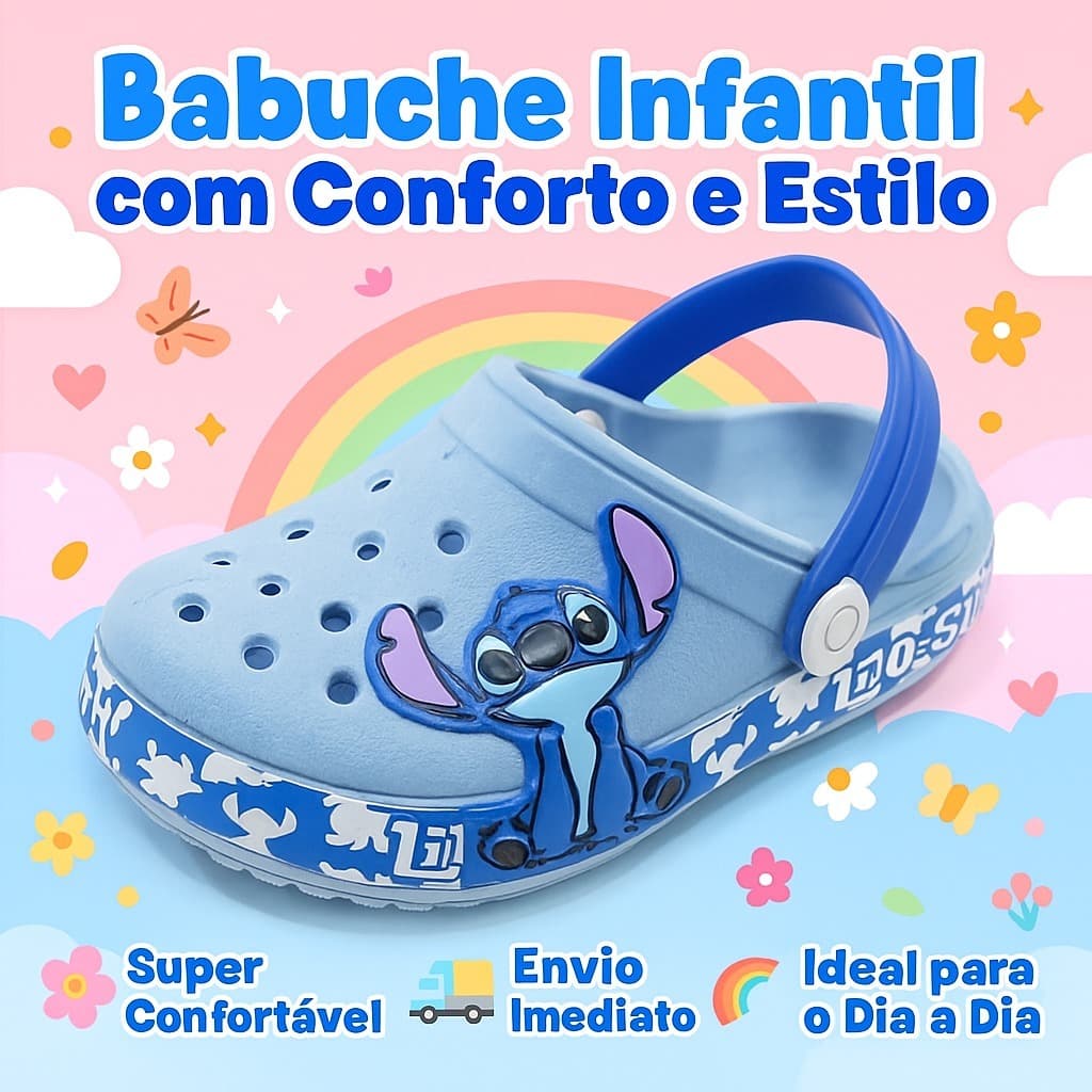 Babuche Stitch Infantil Leve Confortável Sandália Lilo e Stitch Promoção Do 21 ao 32