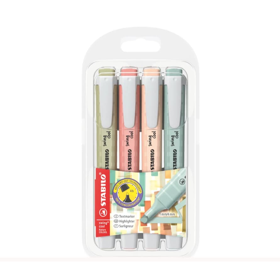 Marca Texto Pastel Stabilo Swing Cool Nature Colors Kit Com 4Cores 275/4-09.