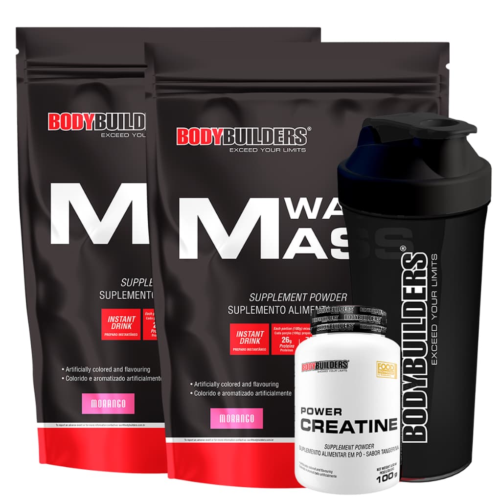 Kit 2x Hipercalórico Waxy Mass 3kg + Power Creatina 100g + Coqueteleira - Bodybuilders