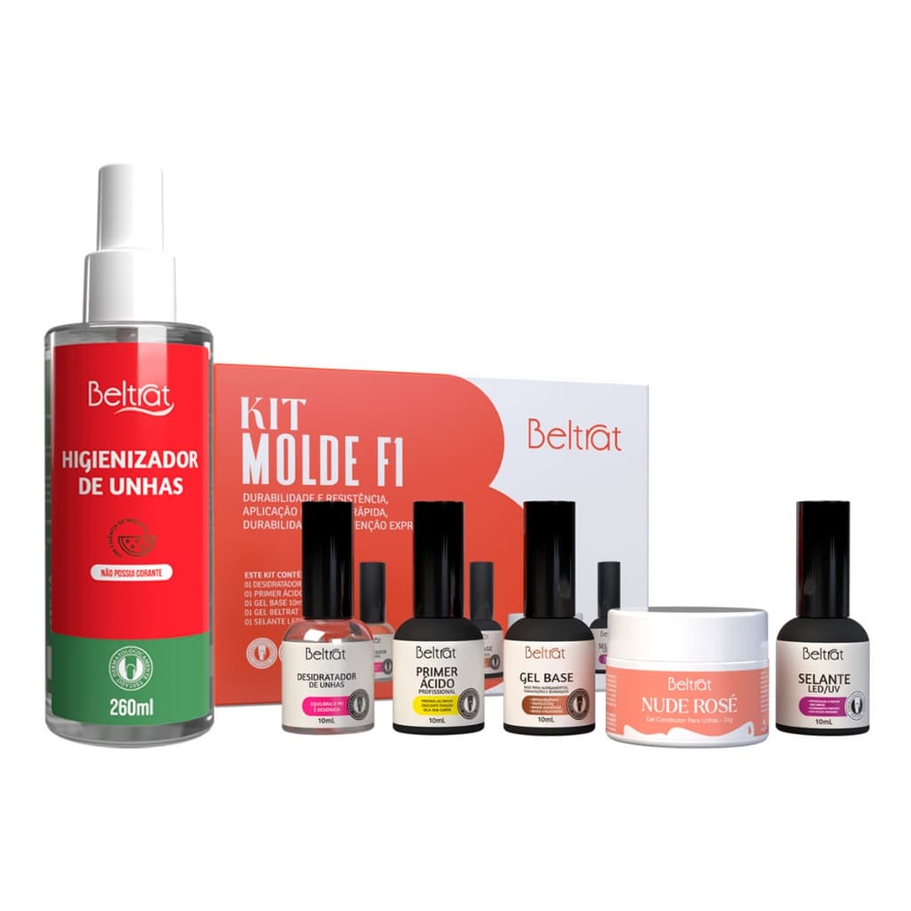 Kit Beltrat Blindagem Molde F1 Gel Nude Rose 14g + Prep Higienizador de Unhas