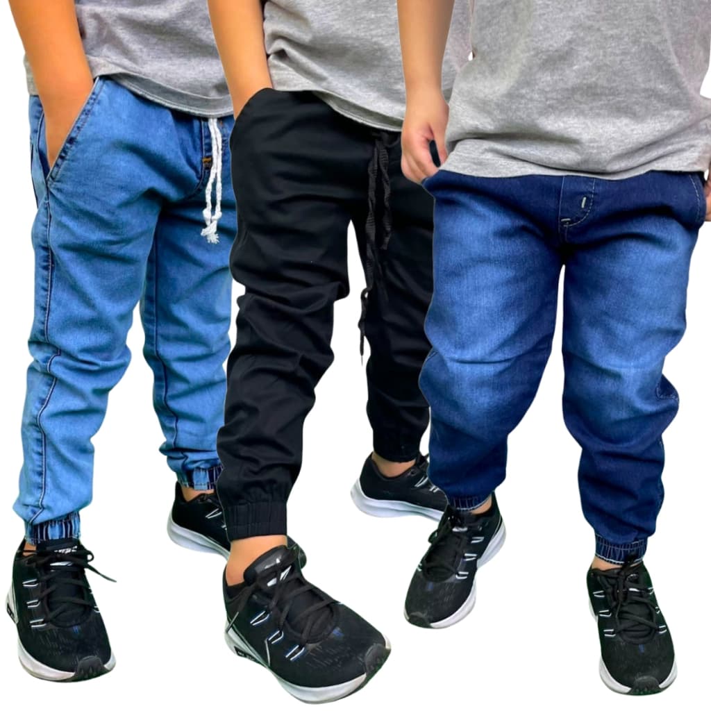 Kit 3 Calças Jogger Bebê Infantil Juvenil - Calça jeans apertada da moda 2 ao 16
