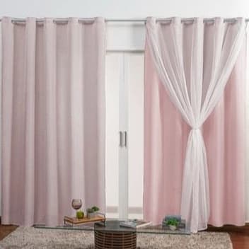 Cortina Forro com Voil 6,0 x 2,50 Micropercal P/ Sala e Quarto Ihós p/ Varão