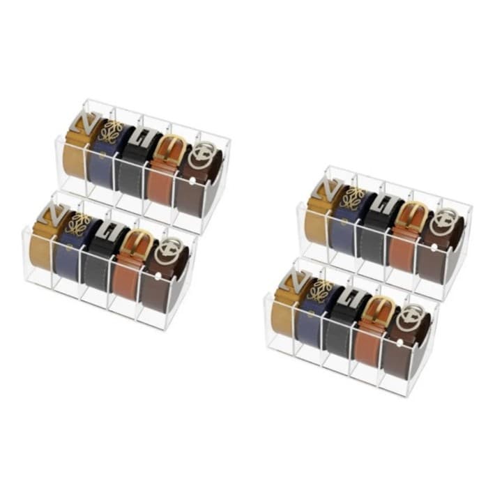 Kit 4 Organizador de Cintos em Acrílico Transparente 5 Compartimentos Expositor Closet Guarda Roupa