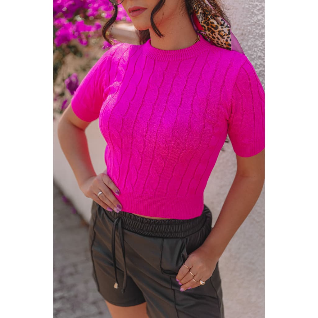Blusa Feminina de Modal Tricot Texturizada com Detalhes em Trança Tendência Verão 2025