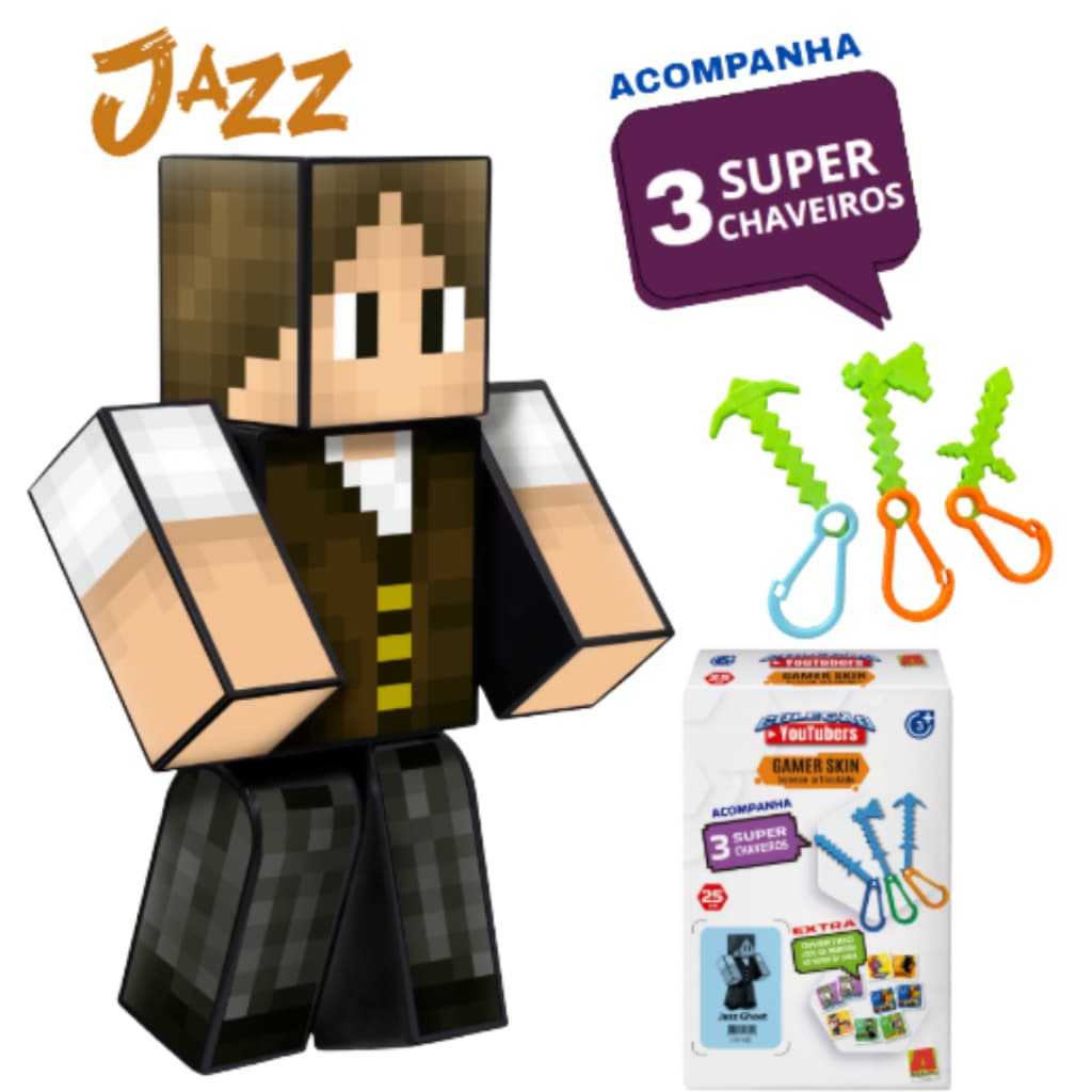 Boneco Gamer Youtuber Skin Jazz 25cm Articulado Algazarra