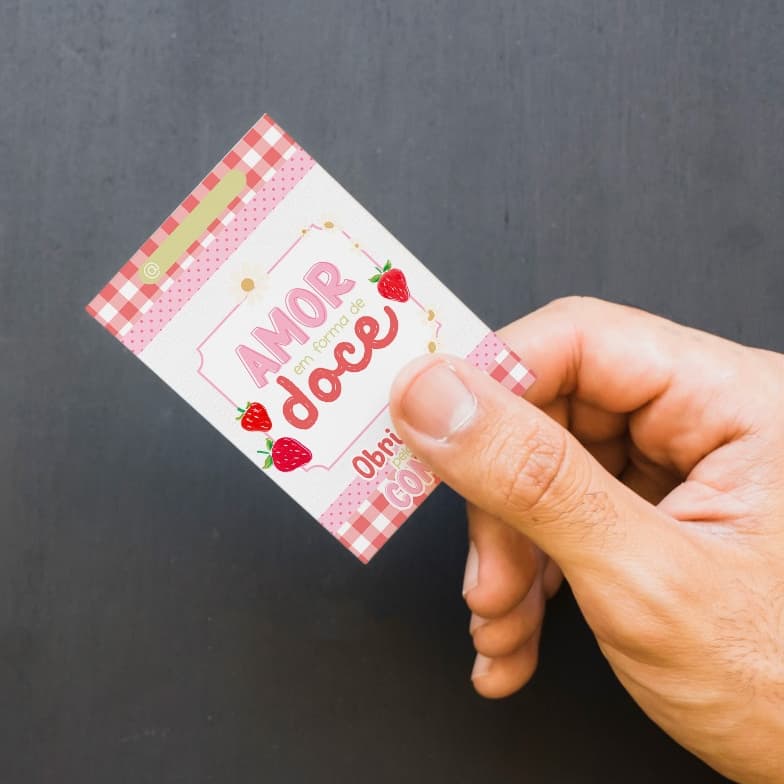20 und. Cartão Agradecimento Morango do Amor – 5x8cm | Papel Offset 180g