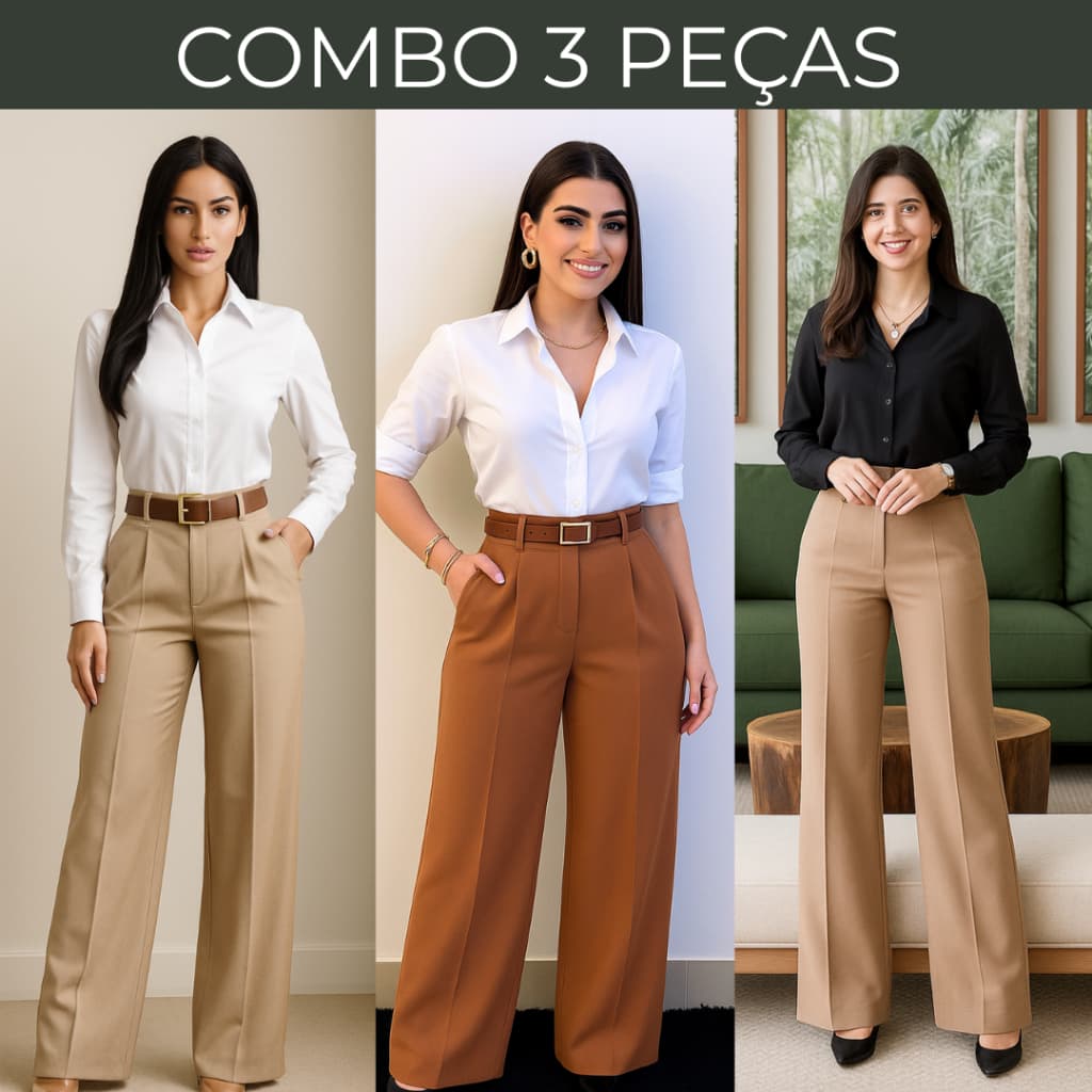Conjunto Feminino Calça Pantalona Alfaiataria Premium e Camisa Social Escritório Advogada