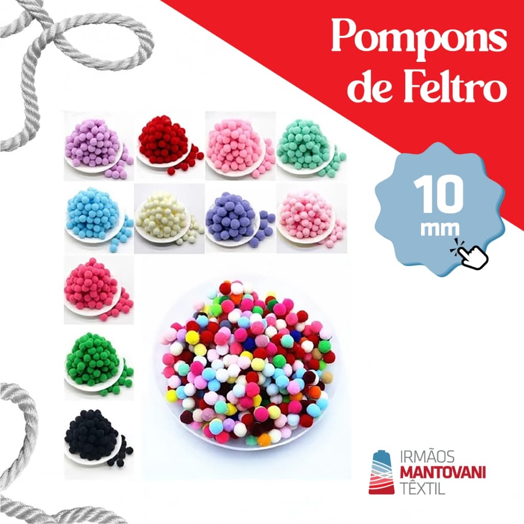Pompom de Feltro 10mm – 200 un | Artesanato, Laços, Tiaras, Bebê