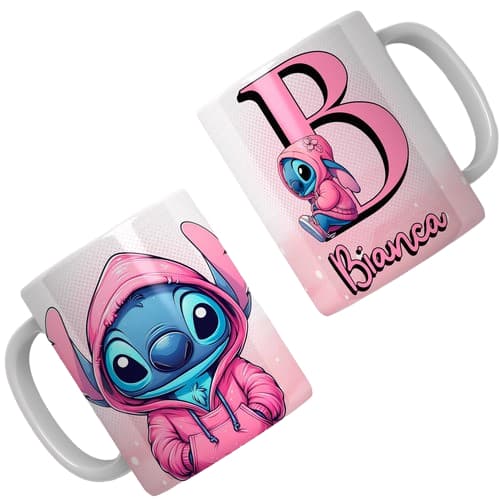 Caneca De Cerâmica Stitch Alfabeto Letra Com Nome Branco Stitch