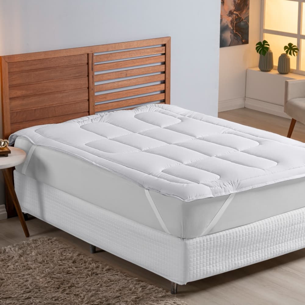 Pillow Top Cama Casal Box Protetor de Colchão Toque Aveludado Antialérgico Lavável