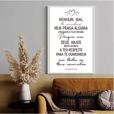 QUADRO DECORATIVO RELIGIOSO SALMO 91 NENHUM MAL SUCEDERÁ  FÉ IGREJA SANTOS 1 PEÇA MODERNO ELEGANTE