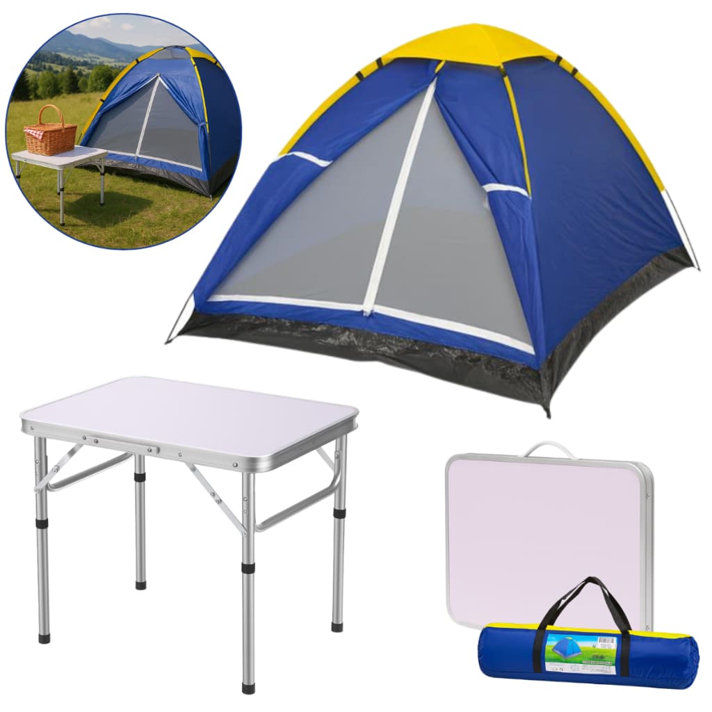 Kit Barraca 2 Pessoas Impermeável + Mesa Dobrável Portátil  Alumínio Altura Ajustável - Camping