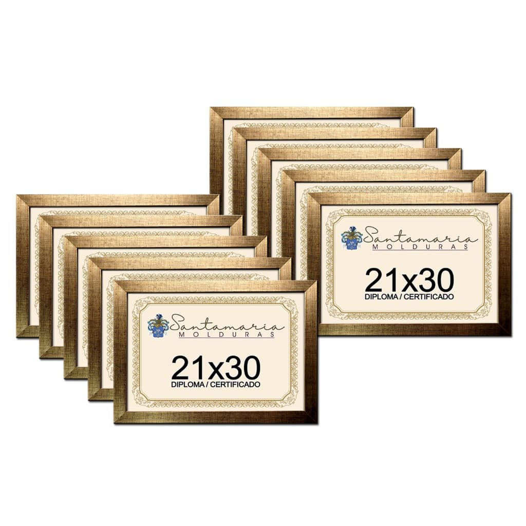 Kit 10 Molduras Porta Diploma Certificado A4 21x30 Bronze