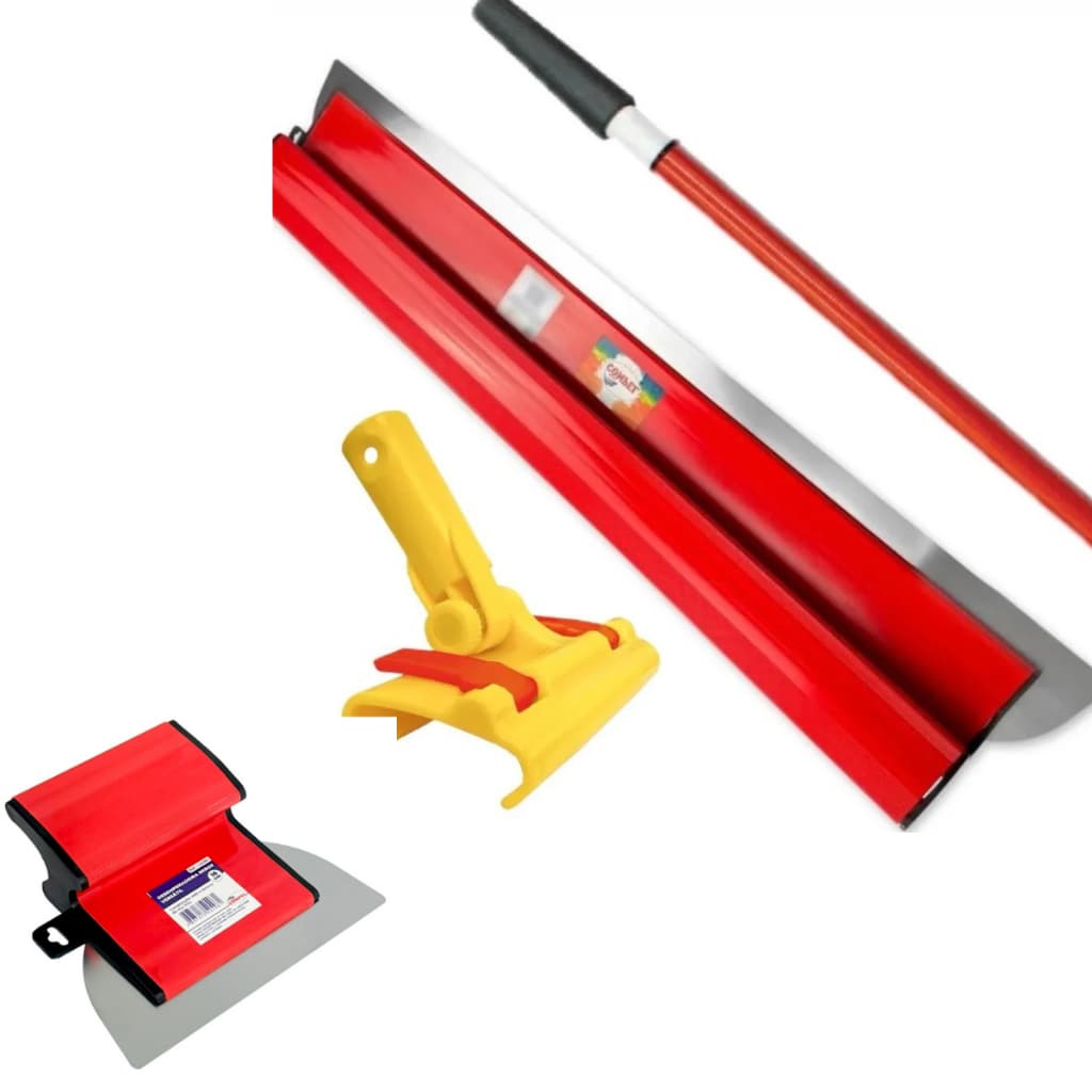 Kit Desempenadeira Aço Inox Flexivel Massa Corrida 80cm +Suporte + Cabo Ext + Desempenadeira 16cm