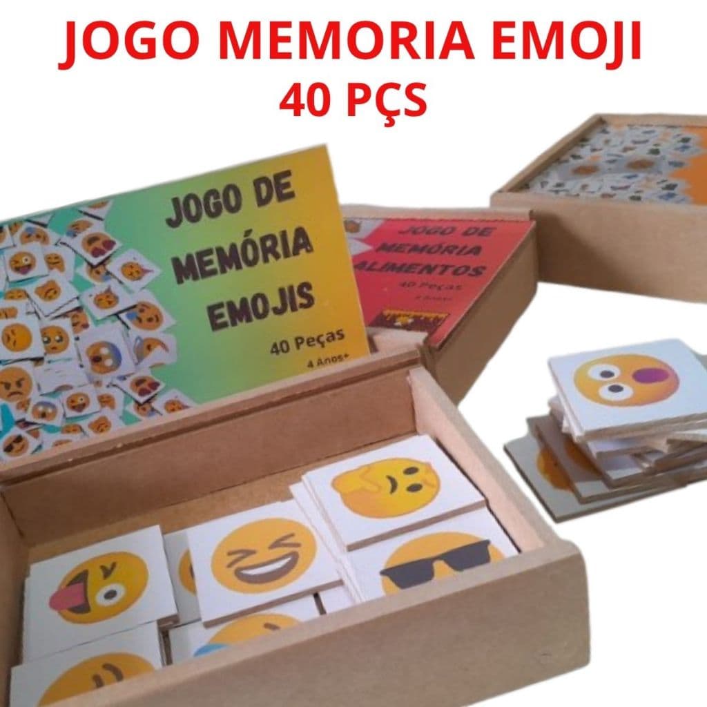 JOGO MEMORIA EMOJI 40 PEÇAS MDF MENINO MENINA