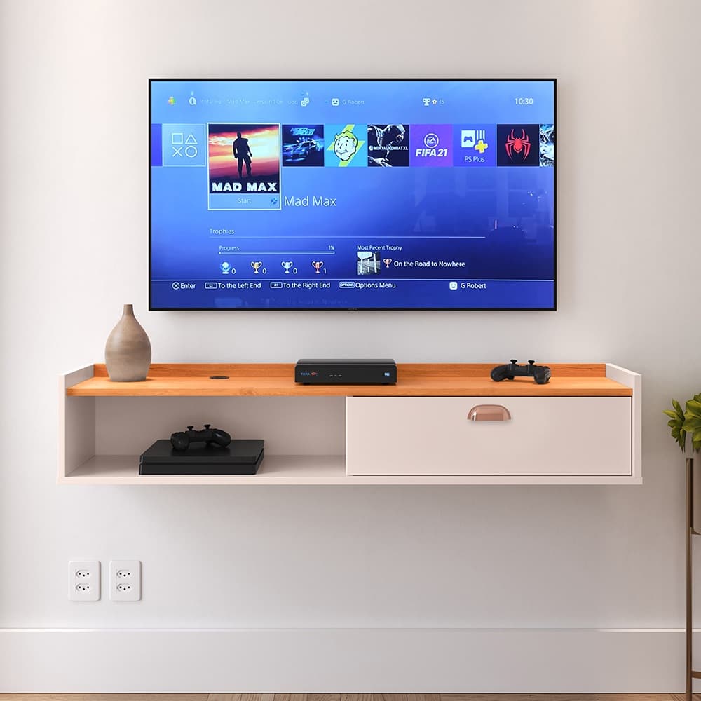 Rack Suspenso Sala Estar Quarto Compacto 1 Porta Nicho Decor