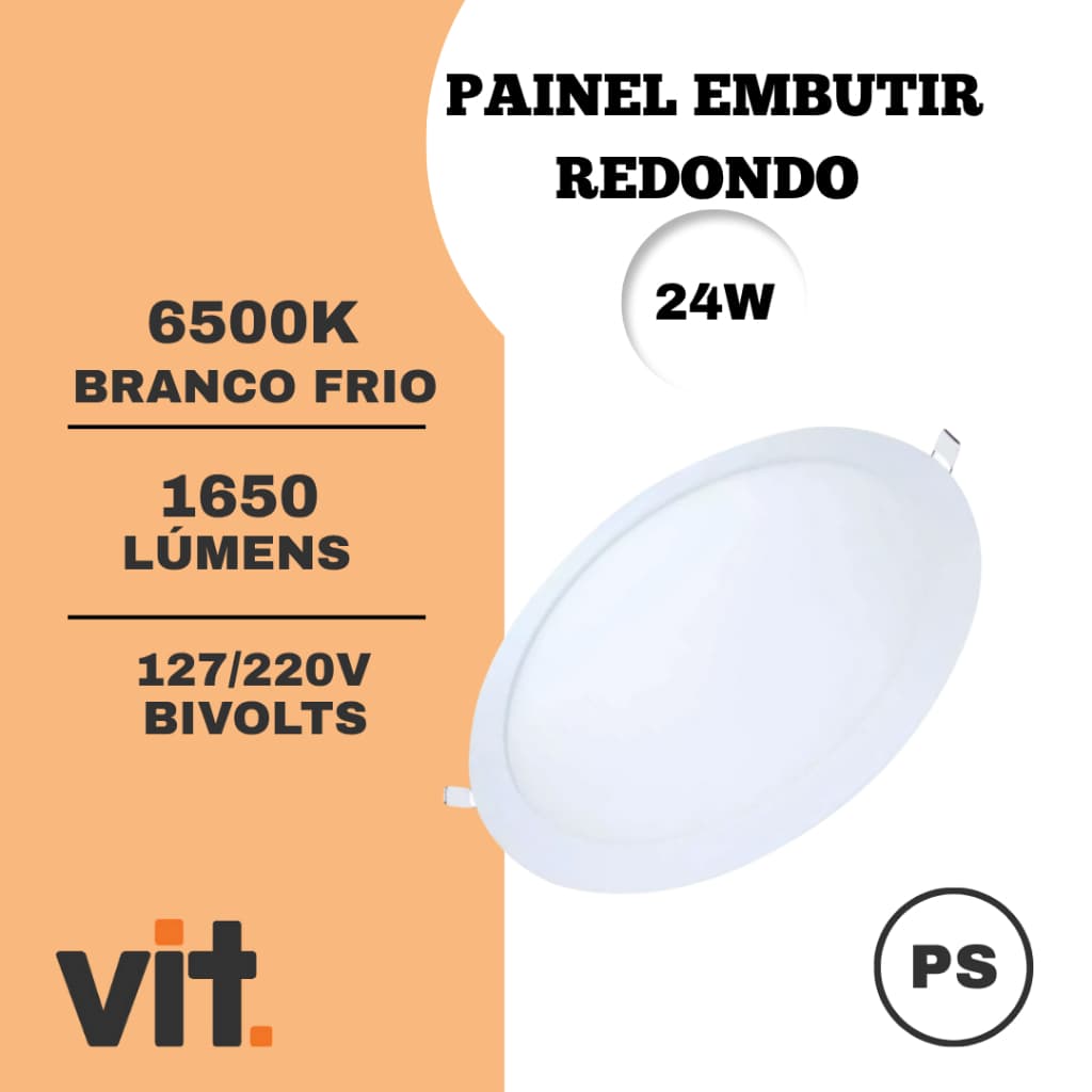 Painel LED Embutir Redondo 18W | Luz Fria 6500K | Bivolts – VIT