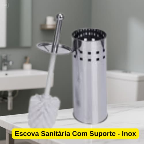 Escova Sanitária de Inox com Suporte – Elegância e Higiene para Seu Banheiro limpeza