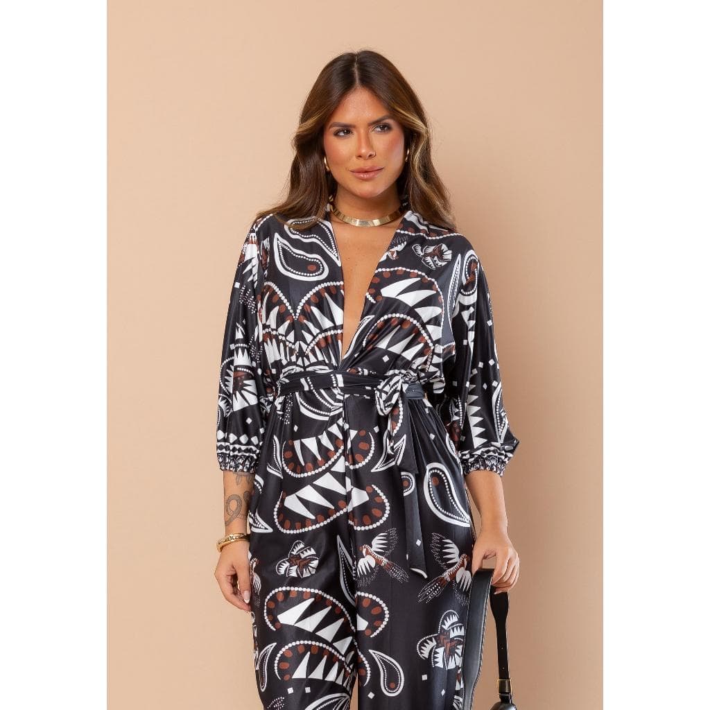 MACACÃO PATRICIA - macacao feminino longo estampado tendencia estampa inspiração fa