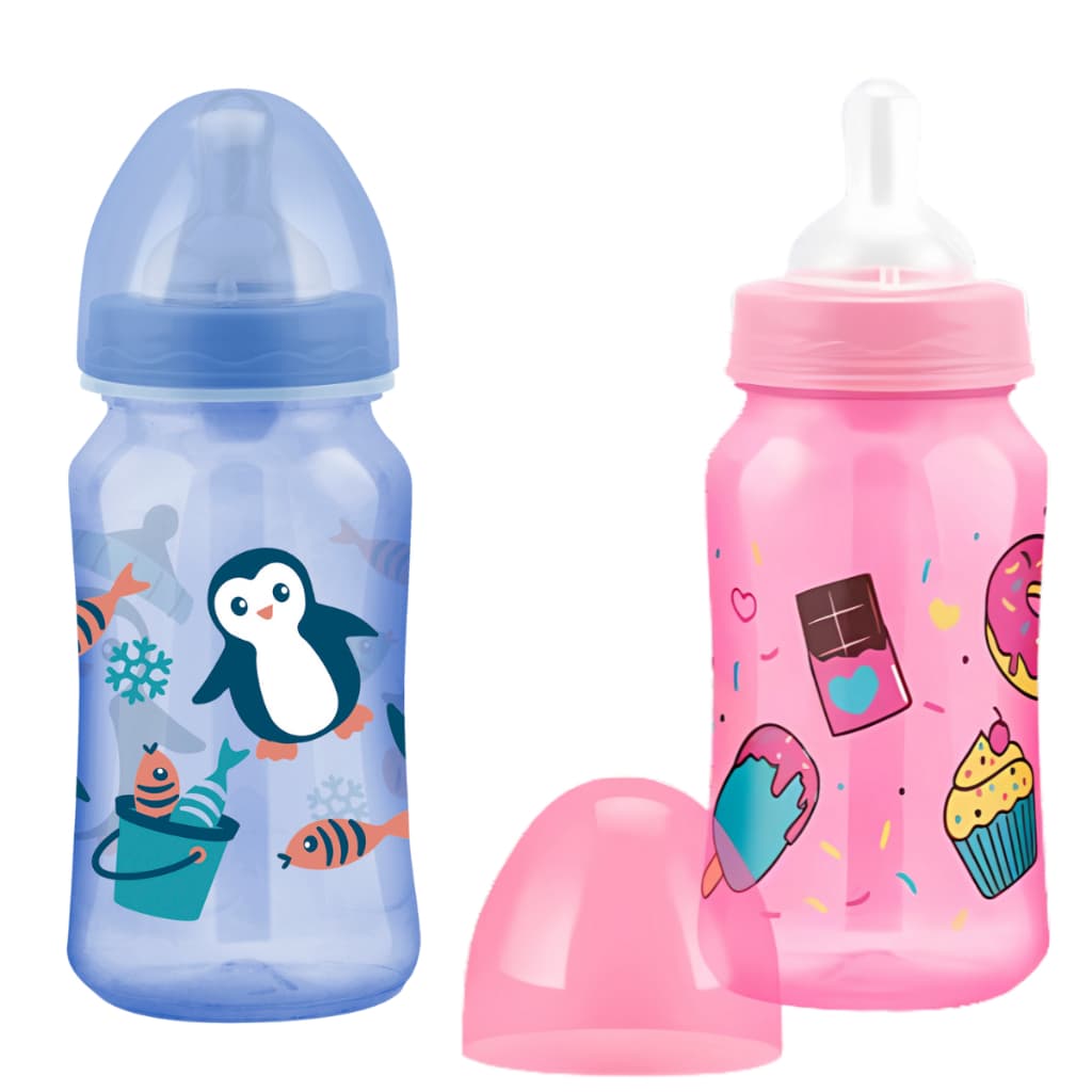 Mamadeira Infantil Divertida Menino e Menina para Bebê e Crianças Mamadeiras Rosa e Azul Bebe Bico